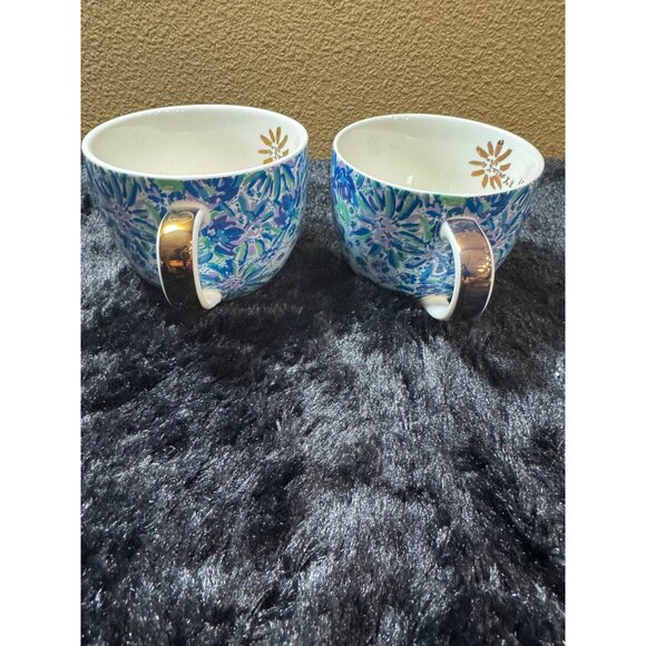 Lilly Pulitzer Floral Ceramic Coffee/Tea Mugs With Gold Handles Set Of 2 - Picture 2 of 7